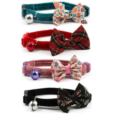 Vintage Velvet Cat Collar | Safety Buckle, Bow & Bell Collar Ancol 
