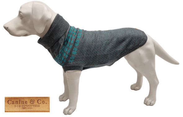 Canine & Co The Bailey Fair Isle Dog Jumper jumper Canine & Co Teal on Grey (NEW) SD 1 