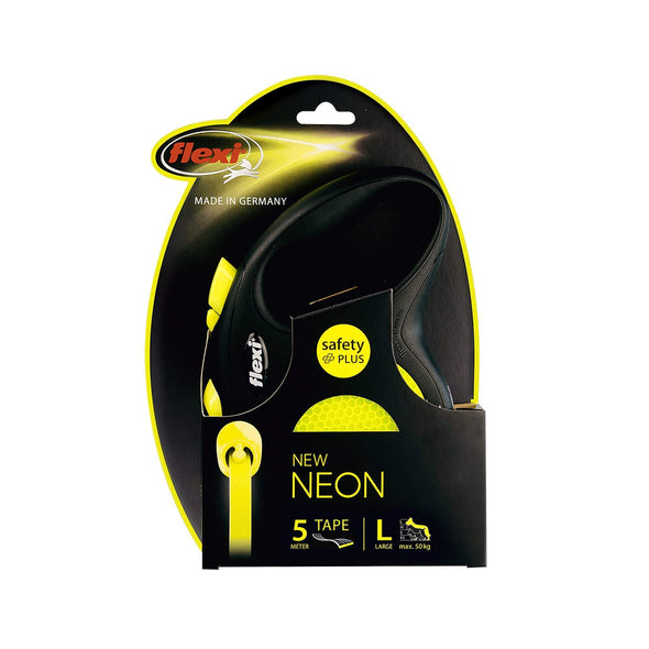 Flexi Retractable New Safety + The Neon Dog Leash 3-5 M Retractable Leash Flexi L (5 Meter) Neon Yellow Tape