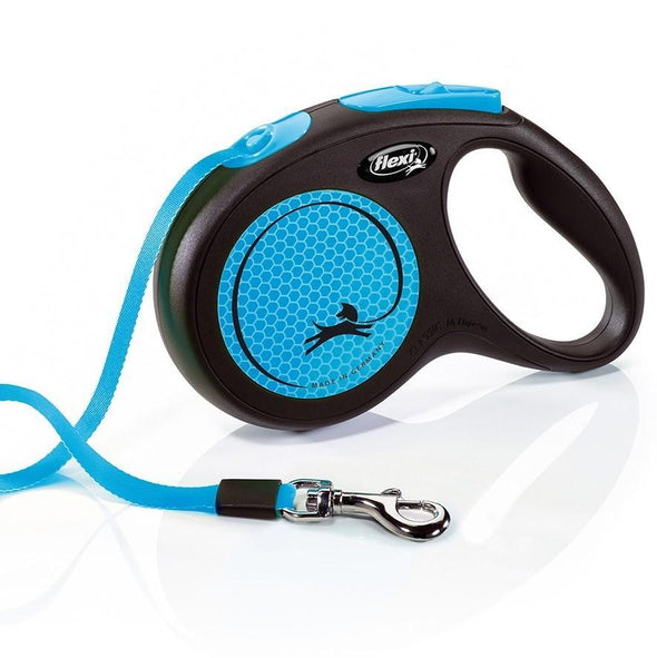 Flexi Retractable New Safety + The Neon Dog Leash 3-5 M Retractable Leash Flexi M (5 Meter) Neon Blue Tape