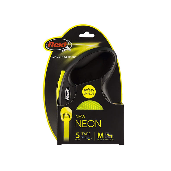 Flexi Retractable New Safety + The Neon Dog Leash 3-5 M Retractable Leash Flexi M (5 Meter) Neon Yellow Tape