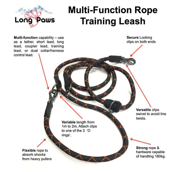 Long Paws Comfort Multi-Function Rope Training Lead Pet Leashes Long Paws 