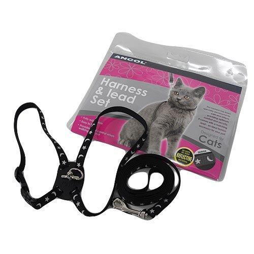 Reflective Figure of 8 Ancol Cat Harness and Lead Set Harness Ancol Black 